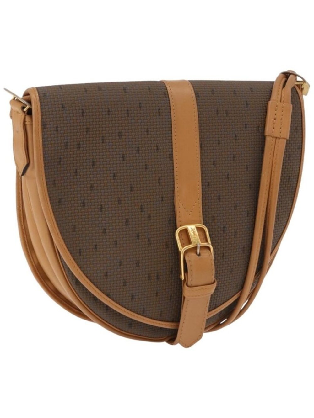 Authentic SAINT LAURENT Shoulder Bag PVC Canvas Beige Gold